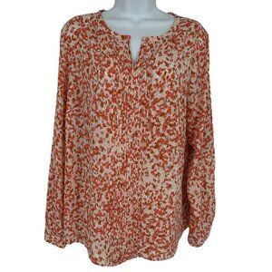 TALBOTS Orange Coral Abstract Patterned Pintucked Career Blouse Size L